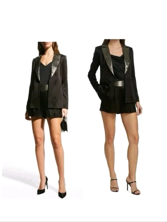 Alice + Olivia eve emblishment beaded Norch collar satin blazers Size 0 With Def - Picture 9 of 16